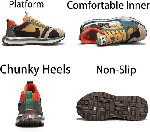 Mens Fashion Multicolor Lace-Up Platform Sneakers Low-Top Non Slip Round Toe Casual Chunky Sports Shoes for Gym Sports Tennis Jogging Running Walking in Saudi Arabia