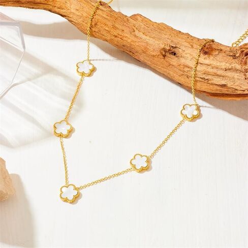 Lucky Clover Neckalce Earring Bracelet Set For Women Gold Plated Stainless Steel Chain Necklace with Flower Design Five Leaf Clover Earring Trendy Jewelry Set Gift in Saudi Arabia