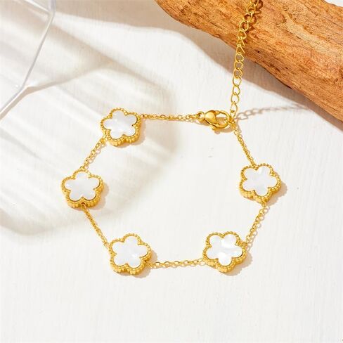 Lucky Clover Neckalce Earring Bracelet Set For Women Gold Plated Stainless Steel Chain Necklace with Flower Design Five Leaf Clover Earring Trendy Jewelry Set Gift in Saudi Arabia