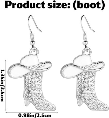 Cowgirl Cowboy Jewelry Set, Bohemian Rhinestone Western Boots Earrings & Cowgirl Necklace Rodeo Enamel Hat Boot Charm Drop Dangle Earrings Gifts for Women (White) in Saudi Arabia