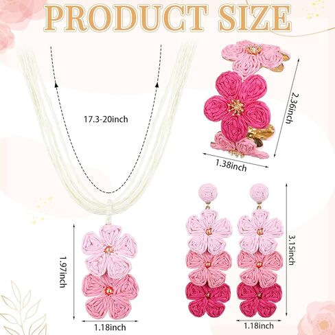 مجموعة مجوهرات Tondiamo 3 قطع من مجوهرات Boho Raffia قلادة زهرة الأقحوان، سوار واسع مفتوح، أقراط، مجوهرات الشاطئ البوهيمية الصيفية القابلة للتعديل للنساء in Saudi Arabia