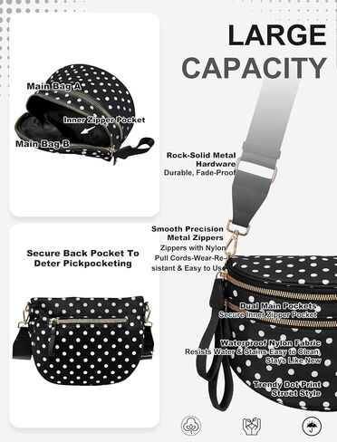 Spacious Crossbody Bag Bum Bag for Women, Dot Print Checkered Purse Nylon Fanny Pack Belt Bag(Black) in Saudi Arabia