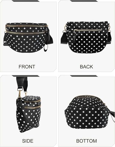 Spacious Crossbody Bag Bum Bag for Women, Dot Print Checkered Purse Nylon Fanny Pack Belt Bag(Black) in Saudi Arabia