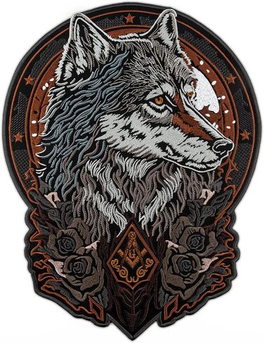 EMBROVERSE Masonic Wolf with Roses Large Back Patch - Glorious Animal Head - Mason Sign - Embroidered Iron On - 11.3 x 14.8 inches in Saudi Arabia