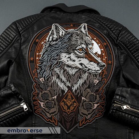 EMBROVERSE Masonic Wolf with Roses Large Back Patch - Glorious Animal Head - Mason Sign - Embroidered Iron On - 11.3 x 14.8 inches in Saudi Arabia