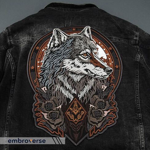 EMBROVERSE Masonic Wolf with Roses Large Back Patch - Glorious Animal Head - Mason Sign - Embroidered Iron On - 11.3 x 14.8 inches in Saudi Arabia