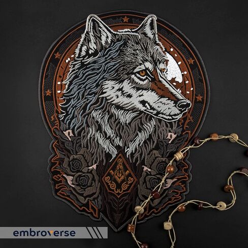 EMBROVERSE Masonic Wolf with Roses Large Back Patch - Glorious Animal Head - Mason Sign - Embroidered Iron On - 11.3 x 14.8 inches in Saudi Arabia