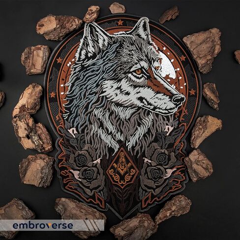 EMBROVERSE Masonic Wolf with Roses Large Back Patch - Glorious Animal Head - Mason Sign - Embroidered Iron On - 11.3 x 14.8 inches in Saudi Arabia