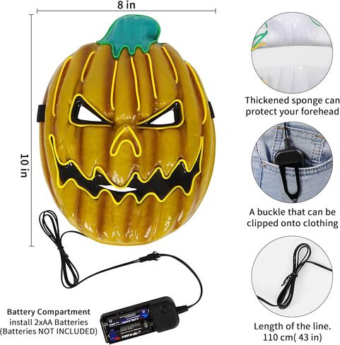 قناع تطهير الهالوين، أقنعة الهالوين المضيئة مع 3 أوضاع إضاءة، قناع LED للرجال والنساء البالغين في الهالوين in Kuwait