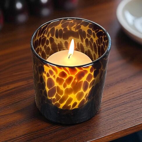 Tortoise Shell Glass Candle Holder - Votive and Tealight Candle Holder - Leopard Print - Cheetah Print - Animal Print - Tortoiseshell - Candle Jar - Wedding - Holiday Decor in Saudi Arabia