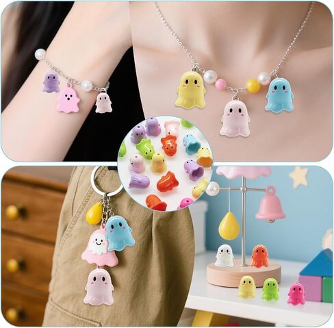 Decoendiy 30Pcs Acrylic Ghost Shaped Beads, Cute Halloween Cartoon Beads, Loose Ghost Spacer Beads, for Jewelry Making DIY Bracelets Necklaces Crafts Supplies (Black) in Kuwait