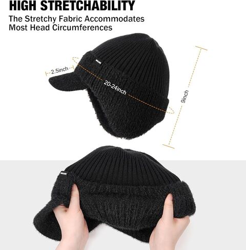 Wmcaps Winter Beanie with Brim and Ear Flaps, Fleece Lined Warm Knit Hat for Men Women Outdoor Thermal Stocking Cap in Saudi Arabia