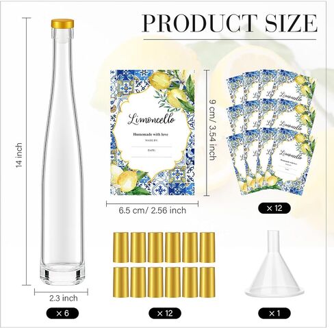 Maxcheck 6 مجموعة 11 أونصة 330 مل مجموعة زجاجات النبيذ الزجاجية Lemoncello مع ملصقات ملصقات محكمة الغلق وزجاجات الخمور الشفافة الفارغة مع غطاء لاستخراج المسكرات محلية الصنع مناسبة لتقديم الهدايا (الليمون) in Kuwait