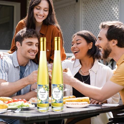 Maxcheck 6 مجموعة 11 أونصة 330 مل مجموعة زجاجات النبيذ الزجاجية Lemoncello مع ملصقات ملصقات محكمة الغلق وزجاجات الخمور الشفافة الفارغة مع غطاء لاستخراج المسكرات محلية الصنع مناسبة لتقديم الهدايا (الليمون) in Kuwait