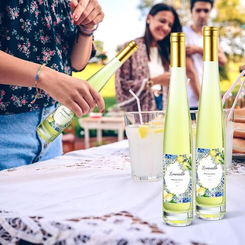 Maxcheck 6 مجموعة 11 أونصة 330 مل مجموعة زجاجات النبيذ الزجاجية Lemoncello مع ملصقات ملصقات محكمة الغلق وزجاجات الخمور الشفافة الفارغة مع غطاء لاستخراج المسكرات محلية الصنع مناسبة لتقديم الهدايا (الليمون) in Kuwait