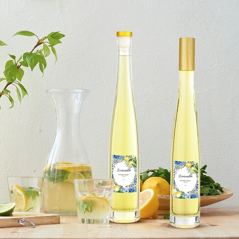 Maxcheck 6 مجموعة 11 أونصة 330 مل مجموعة زجاجات النبيذ الزجاجية Lemoncello مع ملصقات ملصقات محكمة الغلق وزجاجات الخمور الشفافة الفارغة مع غطاء لاستخراج المسكرات محلية الصنع مناسبة لتقديم الهدايا (الليمون) in Kuwait