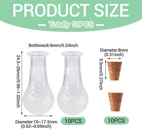 10pcs Gourd Shape Bead Containers Clear Glass Wishing Bottles Mini Glass Bottles with Cork Stoppers for DIY Art Craft Wedding Gifts Party Favors,3.25-3.35x1.55-1.6cm in Saudi Arabia