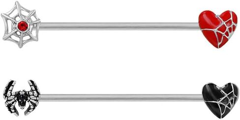 2Pcs 14G Heart Spider Web Industrial Barbell Earrings for Women Men 38mm 1&1/2 Inch Long Stainless Steel Cartilage Industrial Bar Couples Industrial Piercing Jewelry in Saudi Arabia