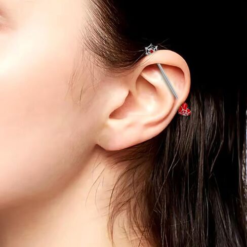 2Pcs 14G Heart Spider Web Industrial Barbell Earrings for Women Men 38mm 1&1/2 Inch Long Stainless Steel Cartilage Industrial Bar Couples Industrial Piercing Jewelry in Saudi Arabia