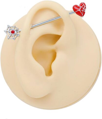2Pcs 14G Heart Spider Web Industrial Barbell Earrings for Women Men 38mm 1&1/2 Inch Long Stainless Steel Cartilage Industrial Bar Couples Industrial Piercing Jewelry in Saudi Arabia