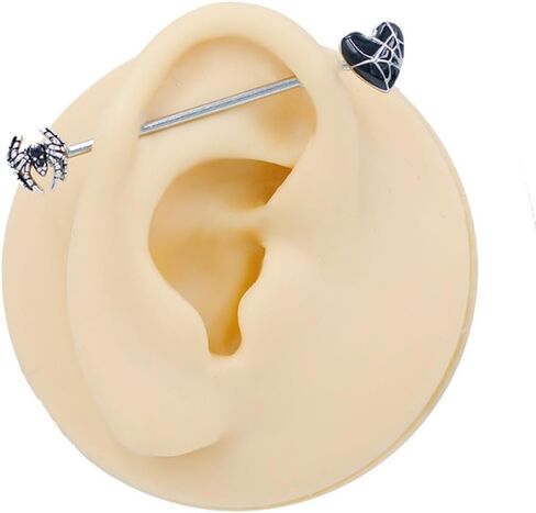 2Pcs 14G Heart Spider Web Industrial Barbell Earrings for Women Men 38mm 1&1/2 Inch Long Stainless Steel Cartilage Industrial Bar Couples Industrial Piercing Jewelry in Saudi Arabia
