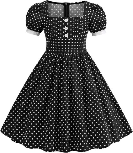 IWEMEK Kids Girls 50s Vintage Dress Retro 1950s 50's Style Swing Dress A line Tea Party Audrey Hepburn Rockabilly Dresses in Saudi Arabia