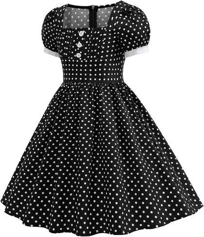 IWEMEK Kids Girls 50s Vintage Dress Retro 1950s 50's Style Swing Dress A line Tea Party Audrey Hepburn Rockabilly Dresses in Saudi Arabia