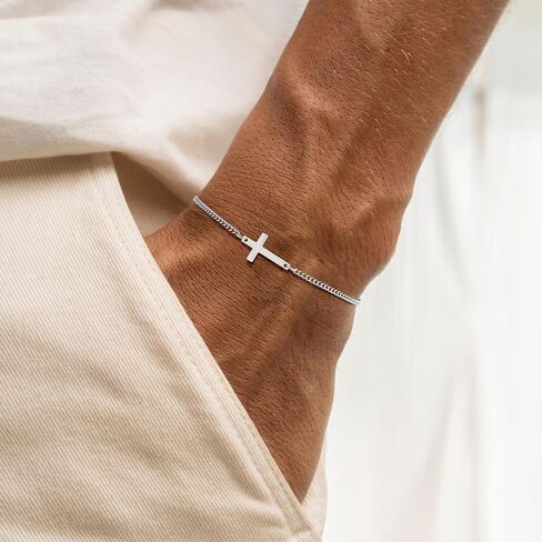 Silver, Gold, Black Cross Bracelet for Men & Teens – 5mm Stainless Steel Cuban Chain Link – 7"+2" Adjustable Christian Religious Jesus Jewelry Gift for Him (Confirmation, Baptism) in Kuwait
