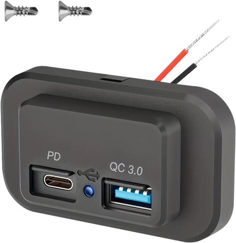 12V 24V RV USB Outlet, QC3.0 USB A Port & PD Type-C Quick Charge Outlet, Dual Ports Socket Panel Wall Mount, Automotive Charger Power Adapter for Car RV Marine Boat Motorcycle Truck (1PC) in Saudi Arabia