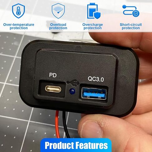 12V 24V RV USB Outlet, QC3.0 USB A Port & PD Type-C Quick Charge Outlet, Dual Ports Socket Panel Wall Mount, Automotive Charger Power Adapter for Car RV Marine Boat Motorcycle Truck (1PC) in Saudi Arabia