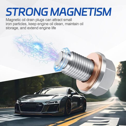 قابس تصريف الزيت المغناطيسي Garhomxy M14x1.5، مسمار صواميل لتصريف الزيت من الفولاذ المقاوم للصدأ مغناطيسي قوي مع 5 قطع غسالة بثق نحاسية لمنع التسرب، مناسب لمعظم السيارات والدراجات النارية والسفن in Kuwait