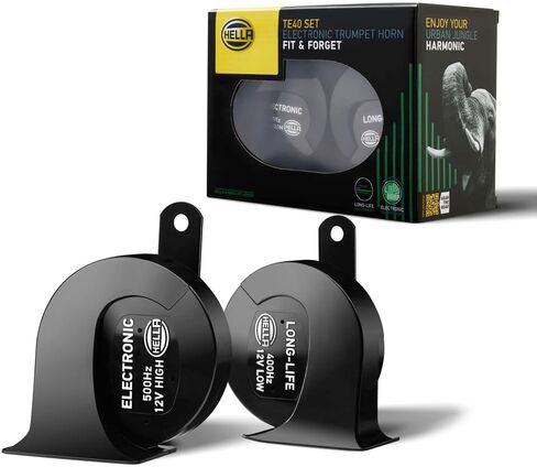 Hella TRUMPET HORN KIT BOX BLACK 12V LONG LIFE TE40 007728981 in Saudi Arabia