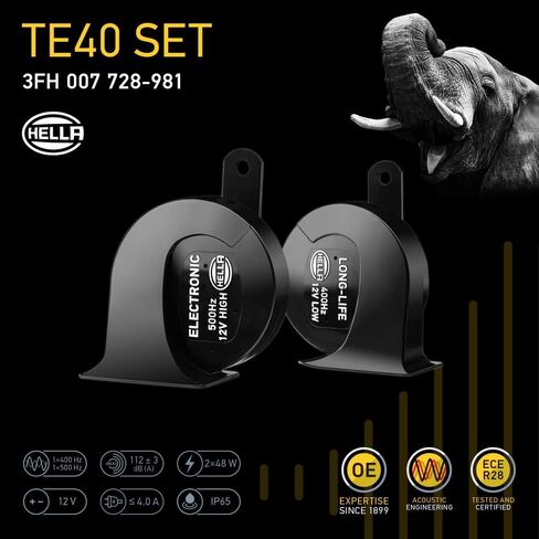 Hella TRUMPET HORN KIT BOX BLACK 12V LONG LIFE TE40 007728981 in Saudi Arabia