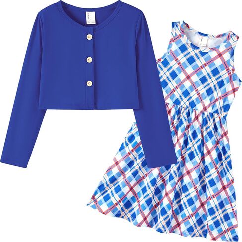 PATPAT Baby Girls Dress and Cardigan Sets 2 PCS Infant Girl Floral Print Sleeveless Dress and Long Sleeve Cardigan Set in Kuwait