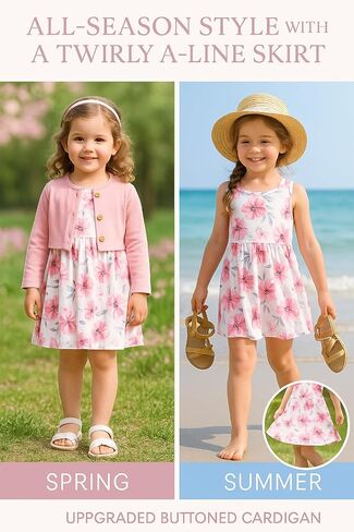 PATPAT Baby Girls Dress and Cardigan Sets 2 PCS Infant Girl Floral Print Sleeveless Dress and Long Sleeve Cardigan Set in Kuwait