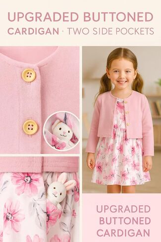 PATPAT Baby Girls Dress and Cardigan Sets 2 PCS Infant Girl Floral Print Sleeveless Dress and Long Sleeve Cardigan Set in Kuwait