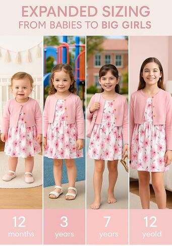 PATPAT Baby Girls Dress and Cardigan Sets 2 PCS Infant Girl Floral Print Sleeveless Dress and Long Sleeve Cardigan Set in Kuwait