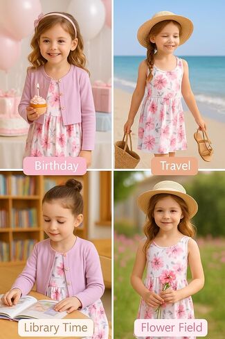PATPAT Baby Girls Dress and Cardigan Sets 2 PCS Infant Girl Floral Print Sleeveless Dress and Long Sleeve Cardigan Set in Kuwait