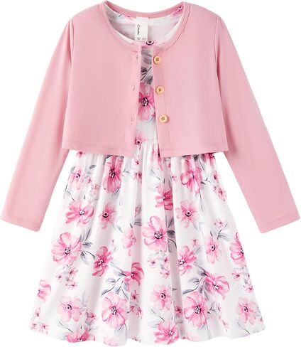 PATPAT Baby Girls Dress and Cardigan Sets 2 PCS Infant Girl Floral Print Sleeveless Dress and Long Sleeve Cardigan Set in Kuwait