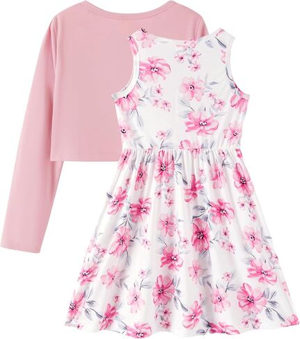 PATPAT Baby Girls Dress and Cardigan Sets 2 PCS Infant Girl Floral Print Sleeveless Dress and Long Sleeve Cardigan Set in Kuwait