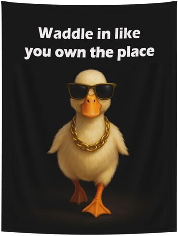 Funny Duck Tapestry – “Waddle In Like You Own the Place" Meme Wall Decor for Dorm, Bedroom, Door – Cool Lazy Kingdom Poster for Teens, Gamers, College Gifts, 29x37 Inch in Saudi Arabia