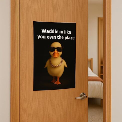 Funny Duck Tapestry – “Waddle In Like You Own the Place" Meme Wall Decor for Dorm, Bedroom, Door – Cool Lazy Kingdom Poster for Teens, Gamers, College Gifts, 29x37 Inch in Saudi Arabia
