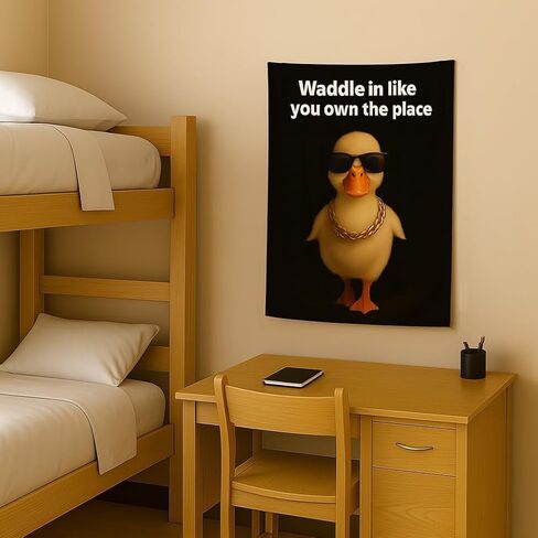 Funny Duck Tapestry – “Waddle In Like You Own the Place" Meme Wall Decor for Dorm, Bedroom, Door – Cool Lazy Kingdom Poster for Teens, Gamers, College Gifts, 29x37 Inch in Saudi Arabia
