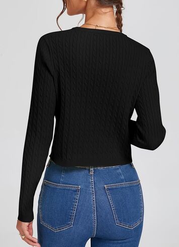 Women's Cropped Cable Knit Cardigan Short 2025 Fall Long Sleeve Lightweight Button Up Sweater in Saudi Arabia