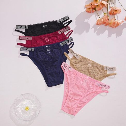 Women's Rhinestone Letter Tape High Waist Panty,Lace Underwear,Seamless Stretch Briefs in Saudi Arabia