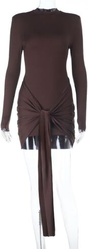 HENGEN 2025 Autumn/Winter Long Sleeve Commuter Style Float Belt Half High Collar Slimming Bottom Dress in Kuwait