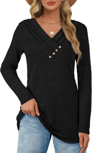 ATHMILE Long Sleeve Shirts for Women Early Fall Fashion Tops 2025 Casual V Neck Button Blouses Tunic Tops for Leggings in Saudi Arabia
