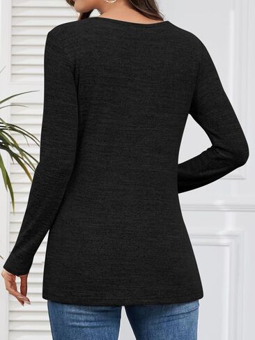 ATHMILE Long Sleeve Shirts for Women Early Fall Fashion Tops 2025 Casual V Neck Button Blouses Tunic Tops for Leggings in Saudi Arabia