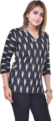 Women's Cotton V-Neck Short Kurti – Ethnic Wear Tunic Top for Casual & Festive Look in Saudi Arabia