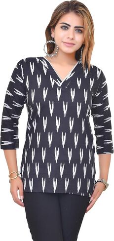 Women's Cotton V-Neck Short Kurti – Ethnic Wear Tunic Top for Casual & Festive Look in Saudi Arabia